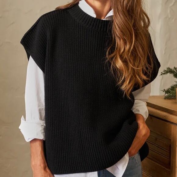 Frank & Eileen Montecito Black Pure Italian Cotton Knit Sweater Vest Size Small - Picture 1 of 13